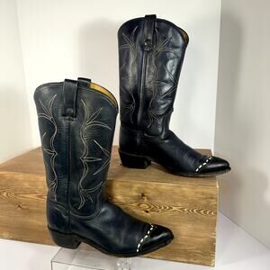 VTG Western Cowboy Boots Turtle Grain Leather Womens 7C Pointed USA 80s Cowgirl